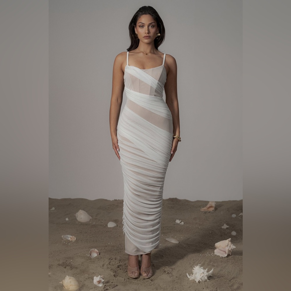 JLuxeLabel Ivory Catalina Lurex Knit‎ Maxi Dress Size Small New